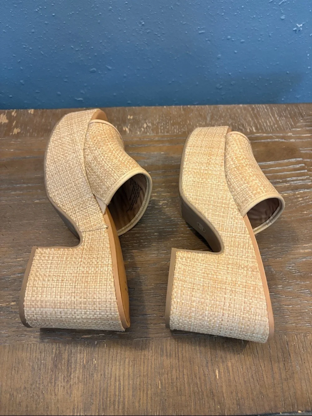 Woven Slide Platform Heels in Natural - Women size 9 Wide